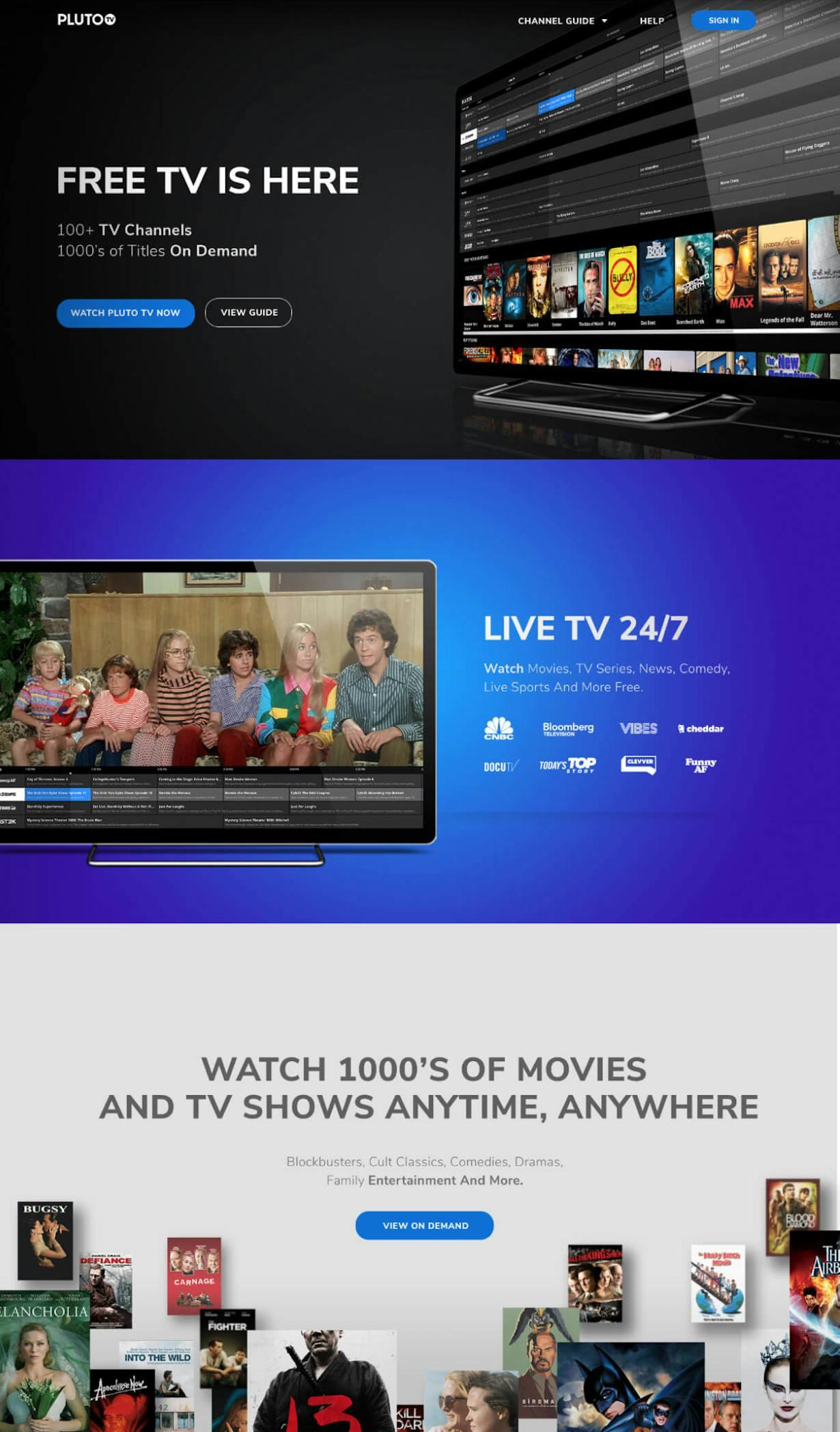 Pluto TV website desktop