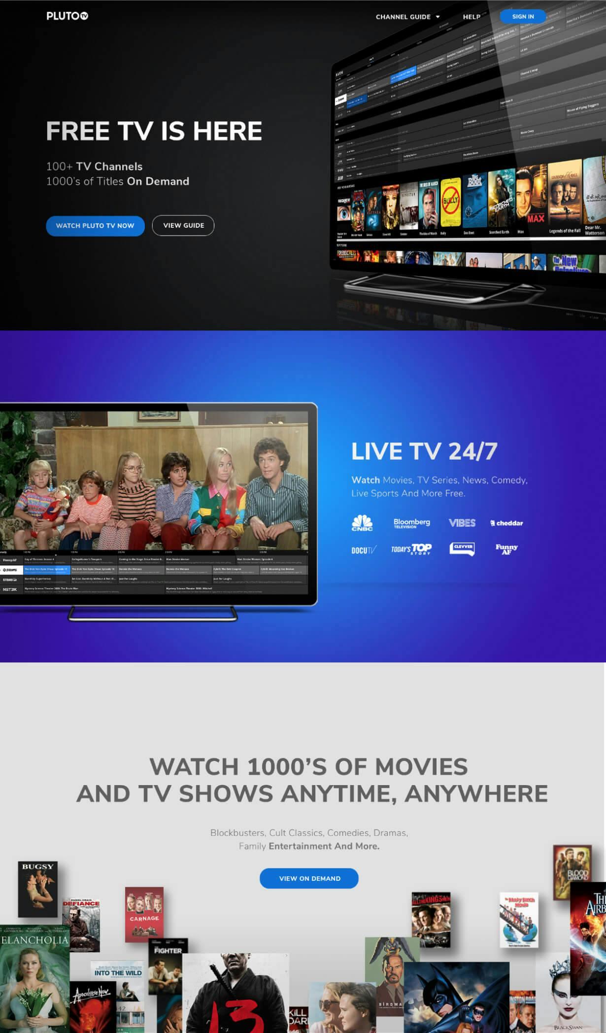 Pluto TV website desktop