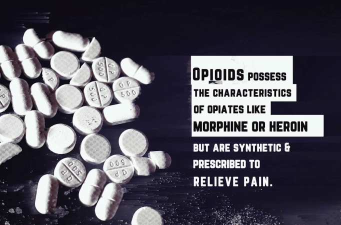 Opioids possess the characteristics of opiates like morphine or heroin, but are synthetic & prescribed to relieve pain